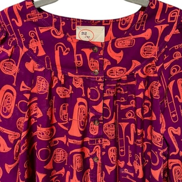 Anthropologie 52 Conversations Colloquial Yoked Button Down Toot Your Horn Sz 10 - Picture 7 of 15
